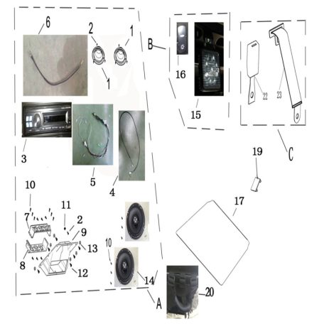 Opciók (A.Stereo Assy & B.Work Light )
