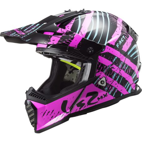 LS2 MX437 Cross Bukósisak Fast Evo Verve Fekete Fluo Rózsaszín M