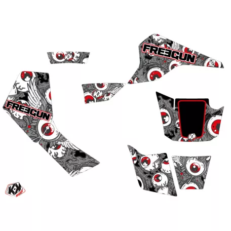 Karosszéria védő dekor matrica készlet Quad SUZUKI Freegun eyed Szürke/Piros Széria