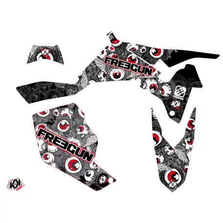 Karosszéria védő dekor matrica készlet Quad SUZUKI Freegun eyed Szürke/Piros Széria